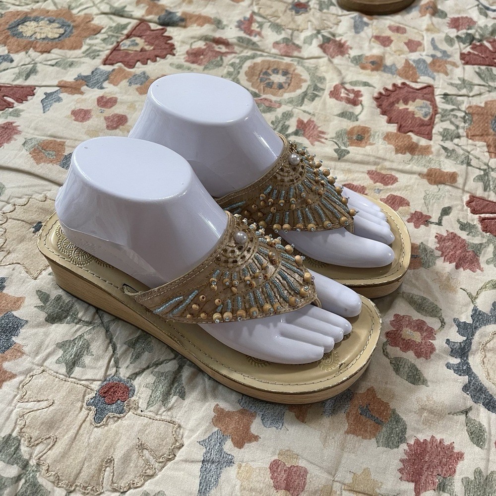 Vtg Skechers Women's Somethin' Else Jaunt Beaded Wedge Thong 7 Sandals Y2K Beach - Picture 4 of 7